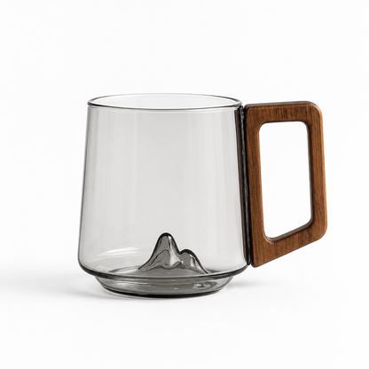 Glass Mug Heat-Resistant Borosilicate Wooden Handle Mountain Base