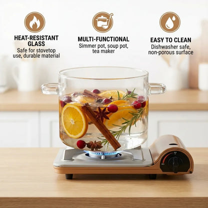 Glass Simmer Pot Borosilicate Stovetop-Safe With Lid