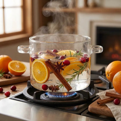 Glass Simmer Pot Borosilicate Stovetop-Safe With Lid