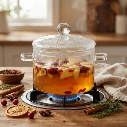 Glass Simmer Pot Borosilicate Stovetop-Safe With Lid