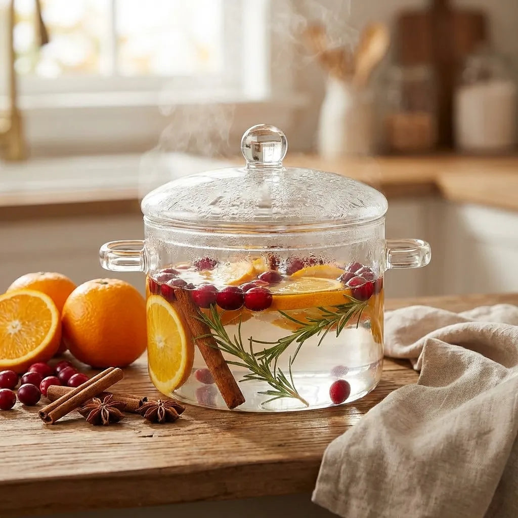 Glass Simmer Pot Borosilicate Stovetop-Safe With Lid