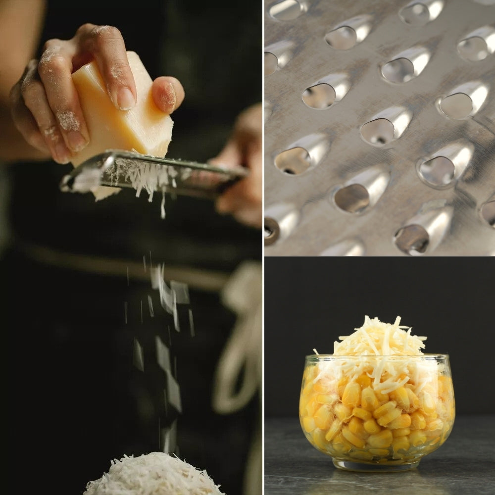 Grater Multi-Use Stainless Steel Blade & Long Wooden Handle