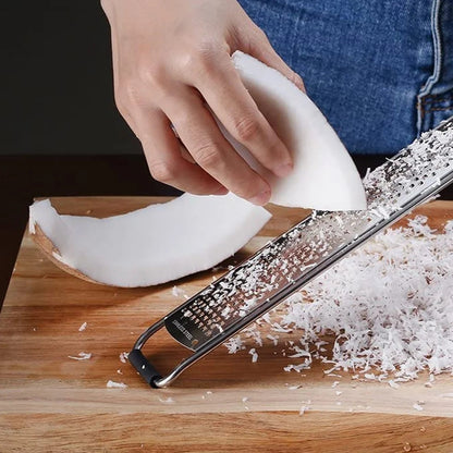Grater Multi-Use Stainless Steel Blade & Long Wooden Handle