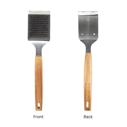 Grill Brush Stainless Steel Bristles Acacia Handle Replaceable Head