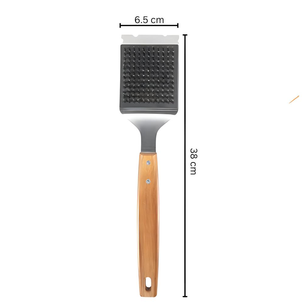 Grill Brush Stainless Steel Bristles Acacia Handle Replaceable Head