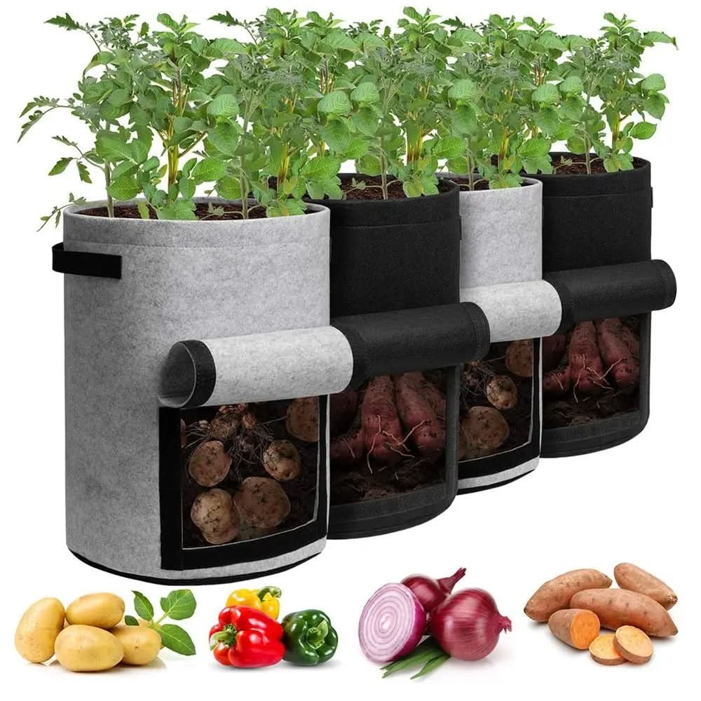 Grow Bag Breathable Non-Woven Fabric Harvest Window Reinforced Handles