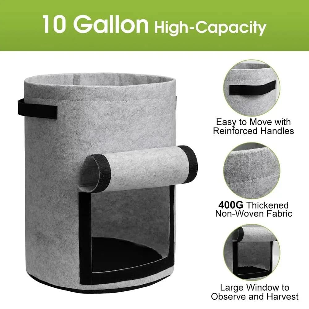 Grow Bag Breathable Non-Woven Fabric Harvest Window Reinforced Handles