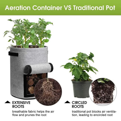Grow Bag Breathable Non-Woven Fabric Harvest Window Reinforced Handles