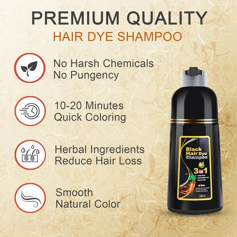 Hair Dye Shampoo 3-In-1 Gray Coverage Ammonia-Free
