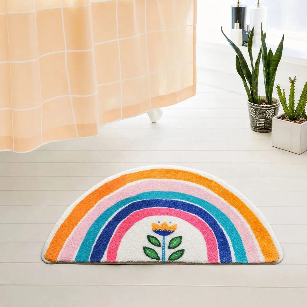 Half-Moon Bath Mat Absorbent Microfiber Non-Slip