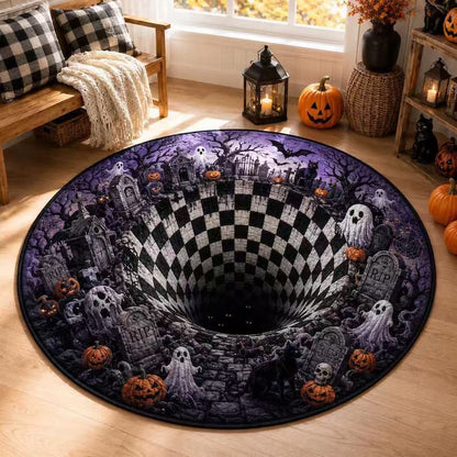 Halloween Rug 3D Pumpkin & Lantern Design Spot-Clean Surface