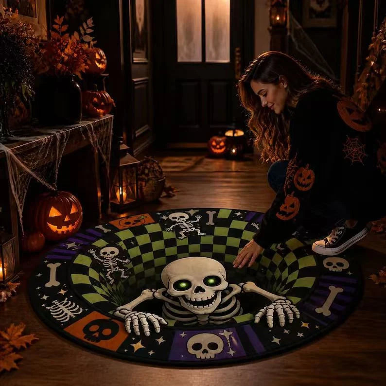 Halloween Rug 3D Pumpkin & Lantern Design Spot-Clean Surface