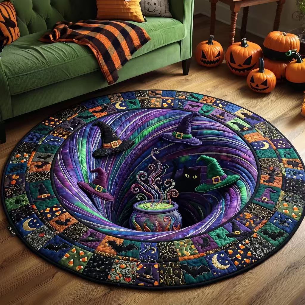 Halloween Rug 3D Pumpkin & Lantern Design Spot-Clean Surface