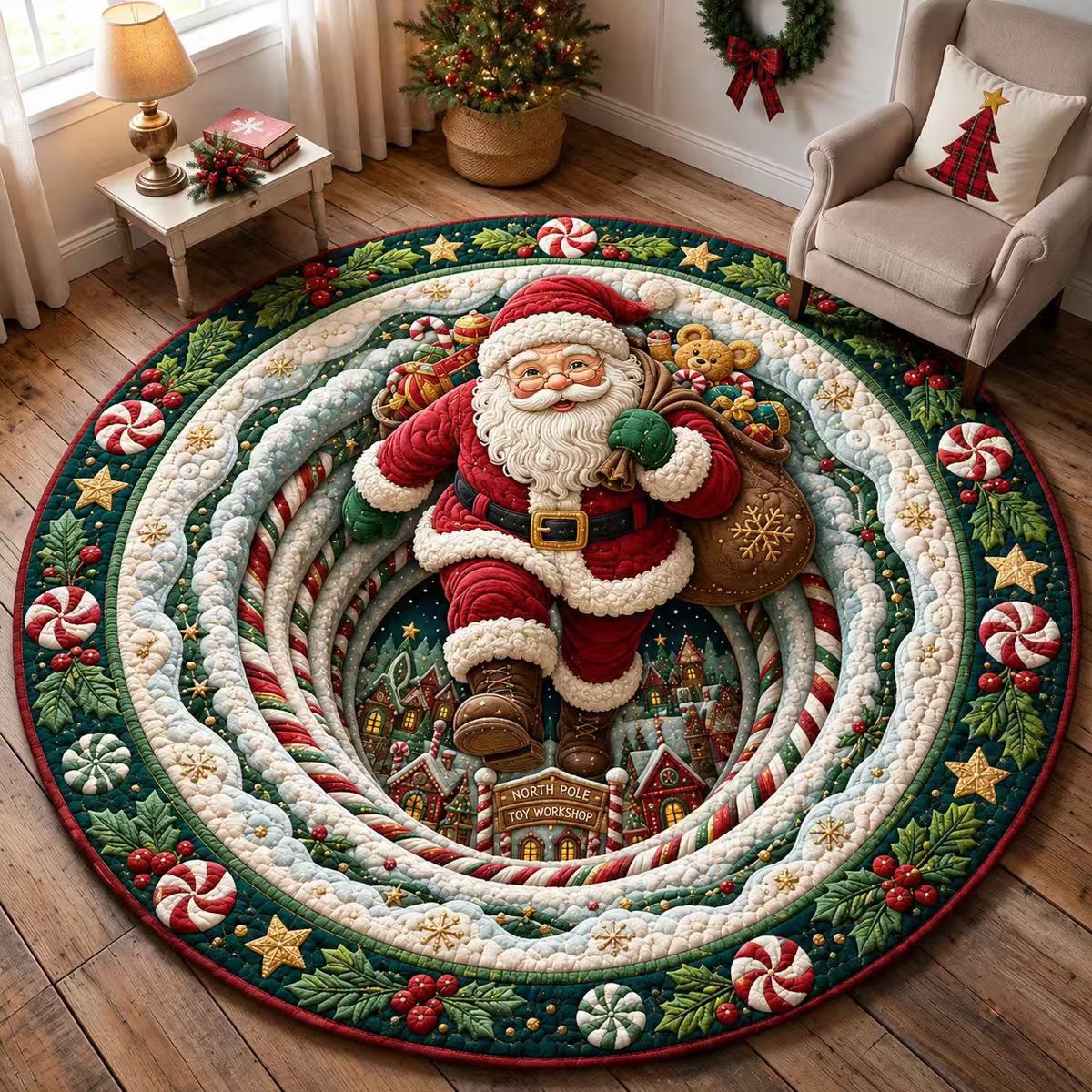 Halloween Rug 3D Pumpkin & Lantern Design Spot-Clean Surface