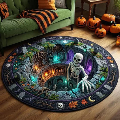 Halloween Rug 3D Pumpkin & Lantern Design Spot-Clean Surface