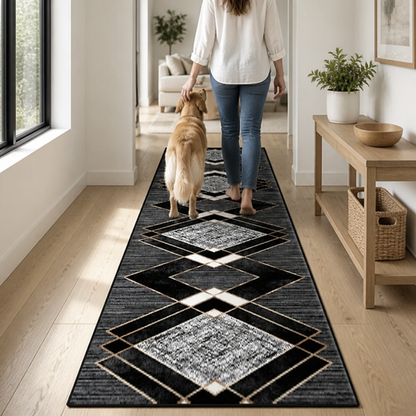 Hallway Runner Rug Vintage Geometric Low Pile Machine Washable