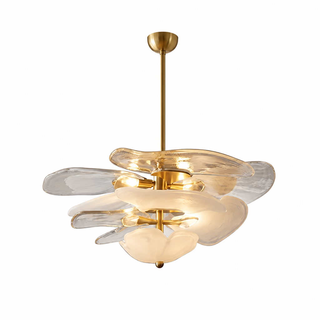 Hand-Cut Glass Copper-Finish Tiered Chandelier (Integrated Lights)