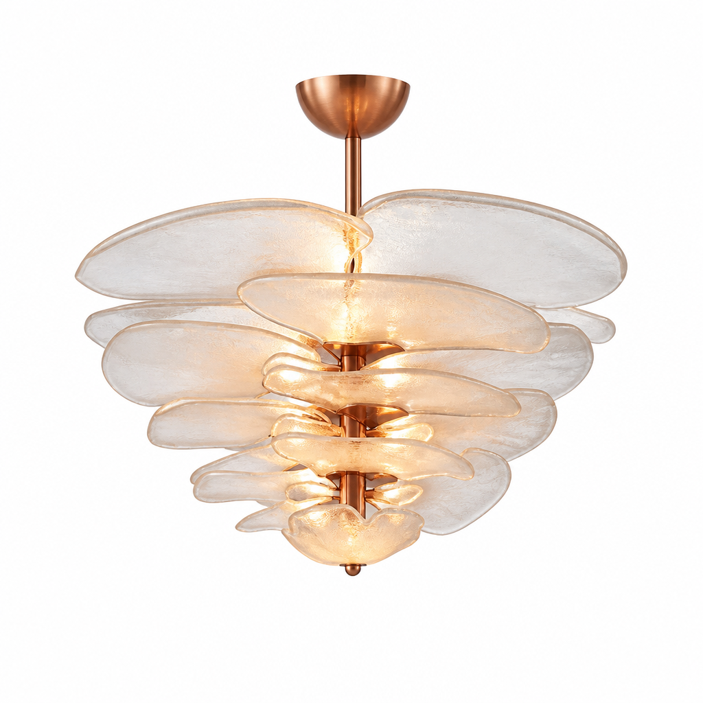 Hand-Cut Glass Copper-Finish Tiered Chandelier (Integrated Lights)