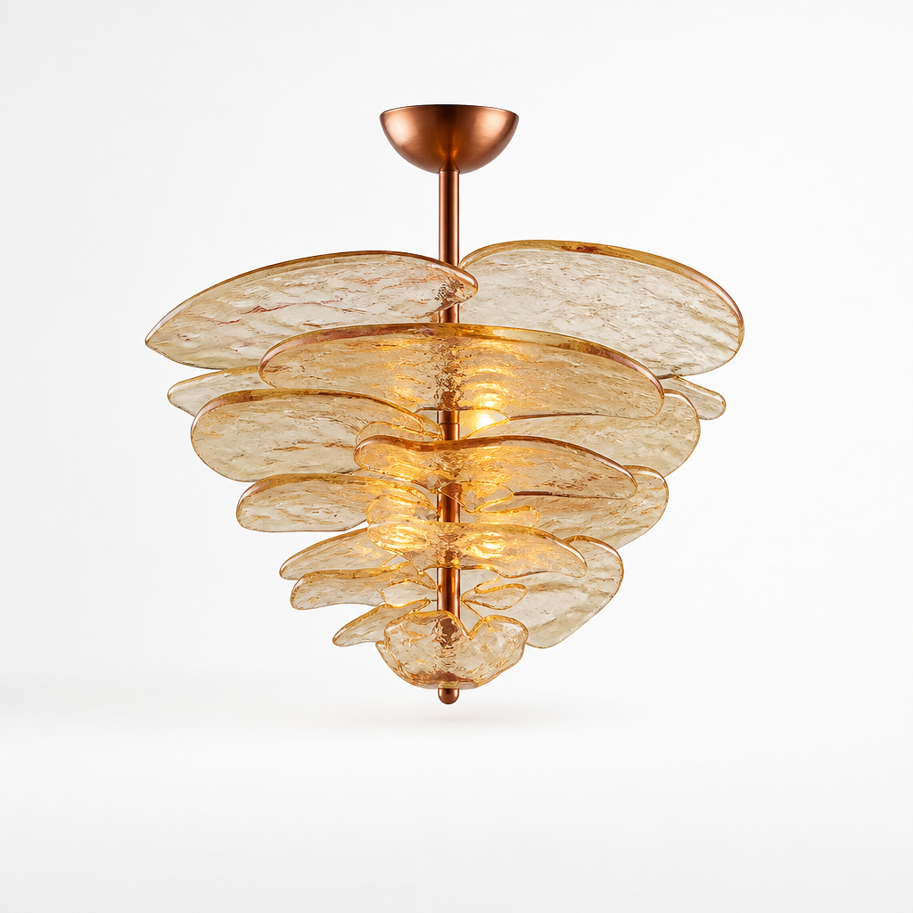 Hand-Cut Glass Copper-Finish Tiered Chandelier (Integrated Lights)