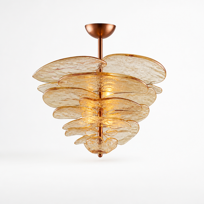 Hand-Cut Glass Copper-Finish Tiered Chandelier (Integrated Lights)