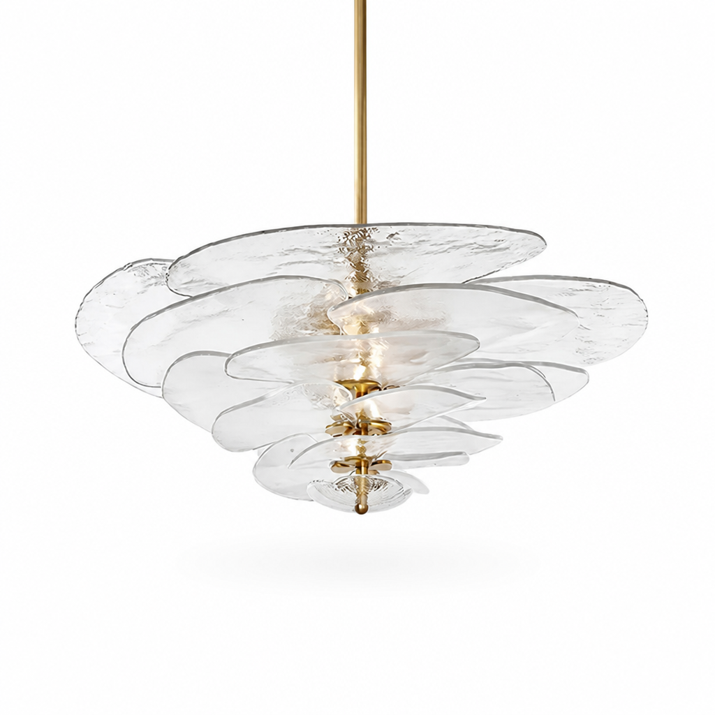 Hand-Cut Glass Copper-Finish Tiered Chandelier (Integrated Lights)