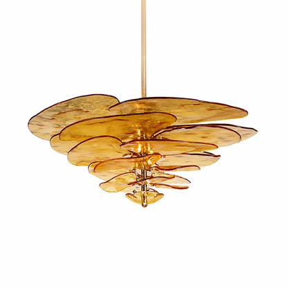 Hand-Cut Glass Copper-Finish Tiered Chandelier (Integrated Lights)