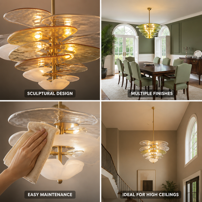 Hand-Cut Glass Copper-Finish Tiered Chandelier (Integrated Lights)