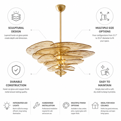 Hand-Cut Glass Copper-Finish Tiered Chandelier (Integrated Lights)