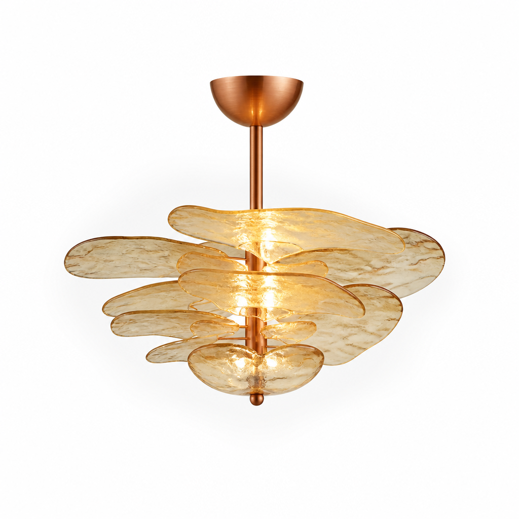Hand-Cut Glass Copper-Finish Tiered Chandelier (Integrated Lights)