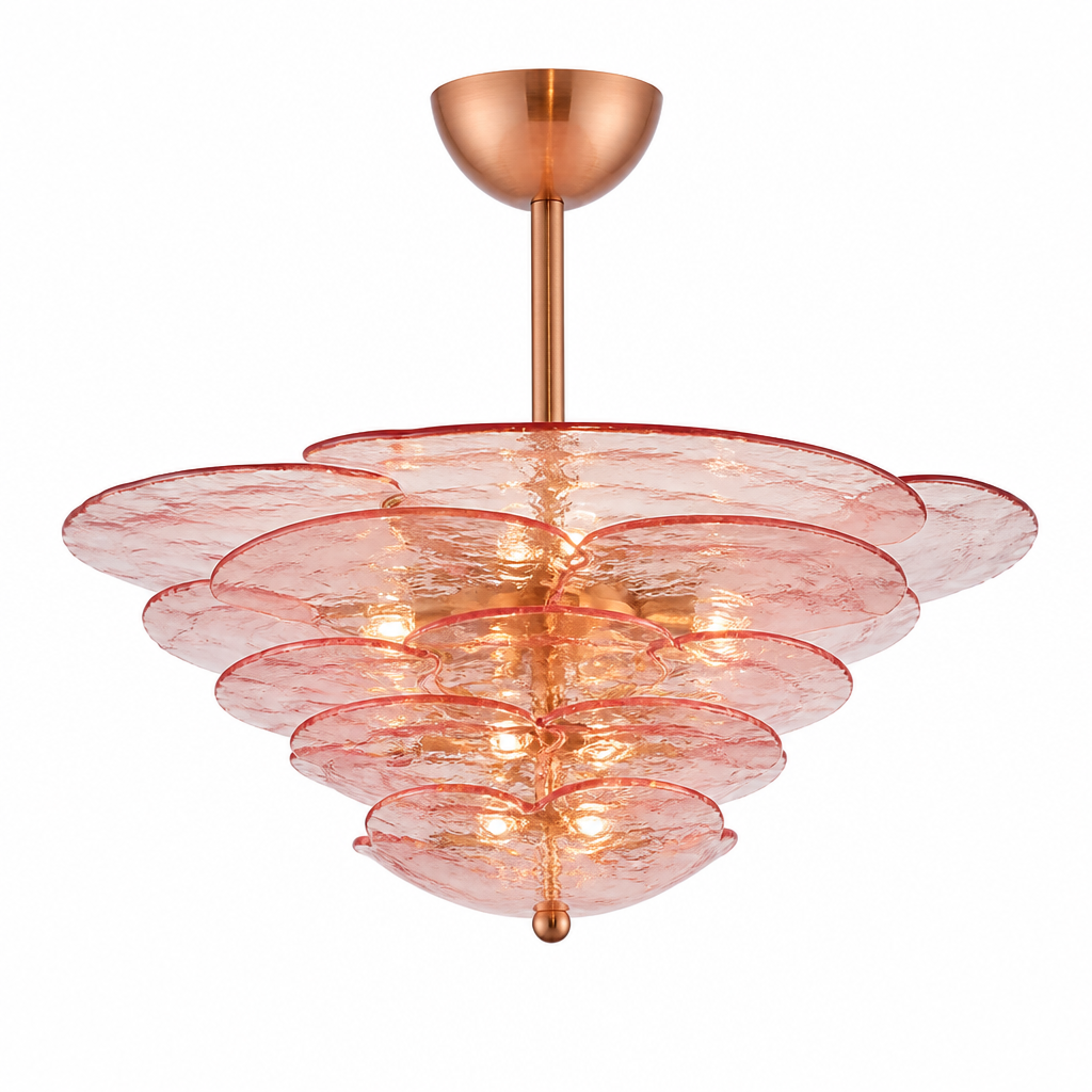 Hand-Cut Glass Copper-Finish Tiered Chandelier (Integrated Lights)