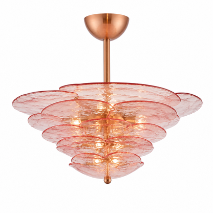 Hand-Cut Glass Copper-Finish Tiered Chandelier (Integrated Lights)