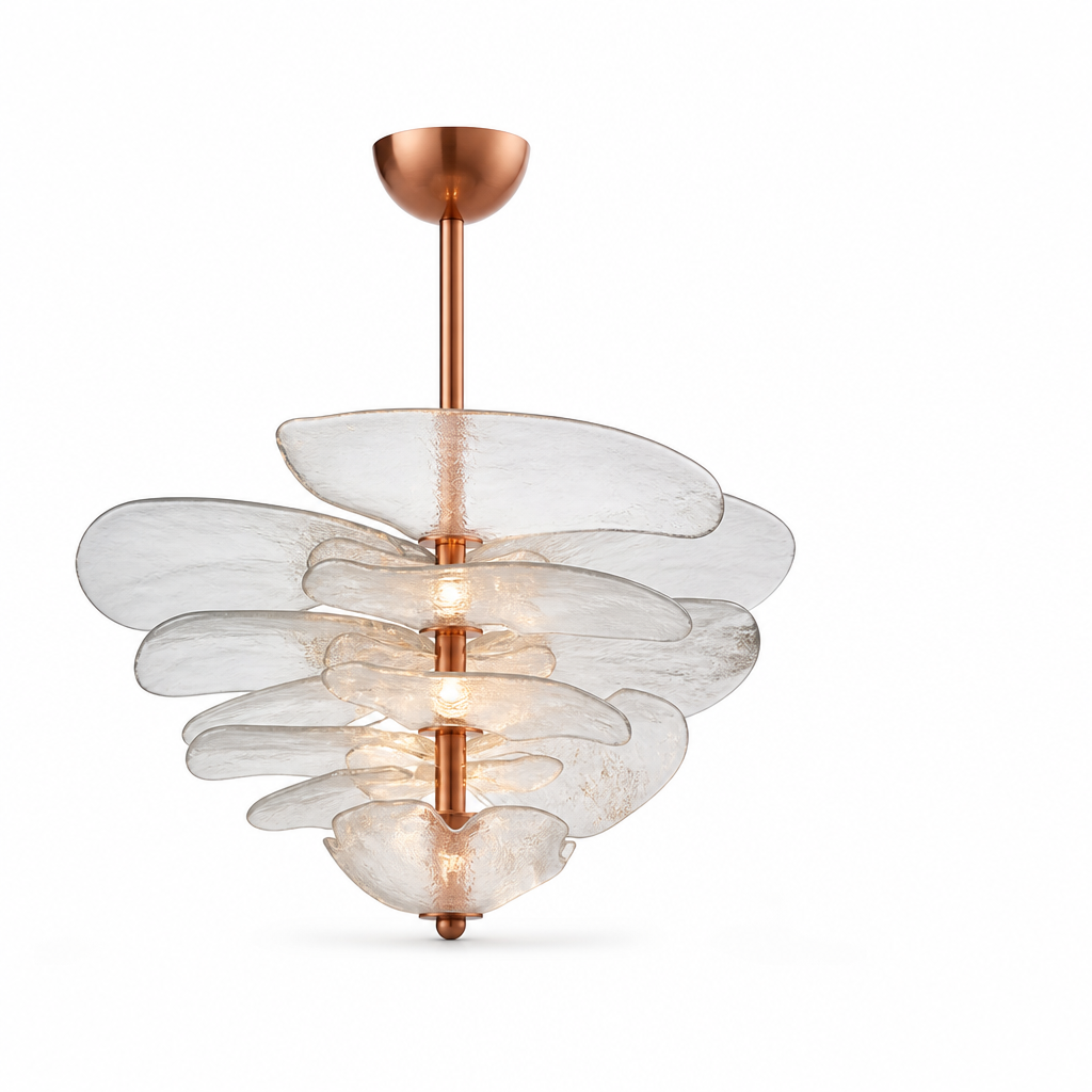 Hand-Cut Glass Copper-Finish Tiered Chandelier (Integrated Lights)