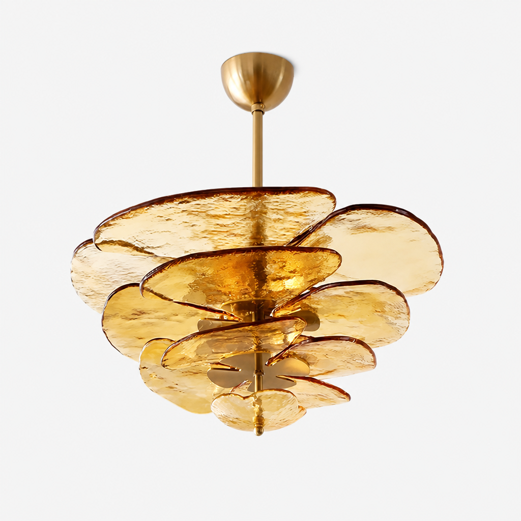 Hand-Cut Glass Copper-Finish Tiered Chandelier (Integrated Lights)