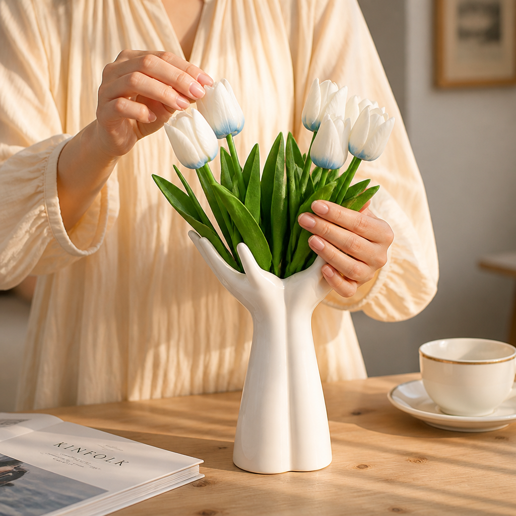 Hand-Shaped Ceramic Vase