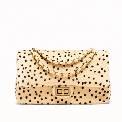 Handbag Textured Design Gold Chain Handle Spacious Interior