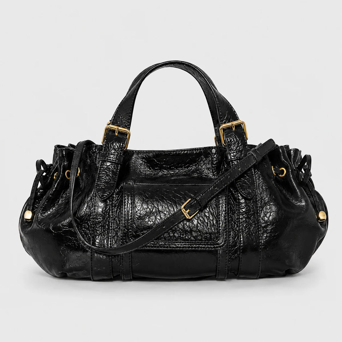 Handbag Textured Leather Detachable Shoulder Strap