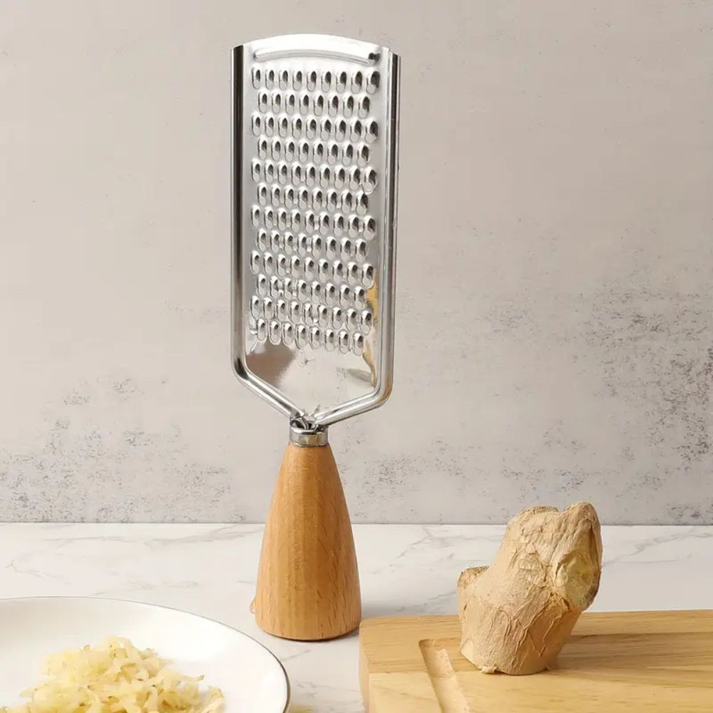 Handheld Grater Ergonomic Wood Handle Stainless Steel Blade