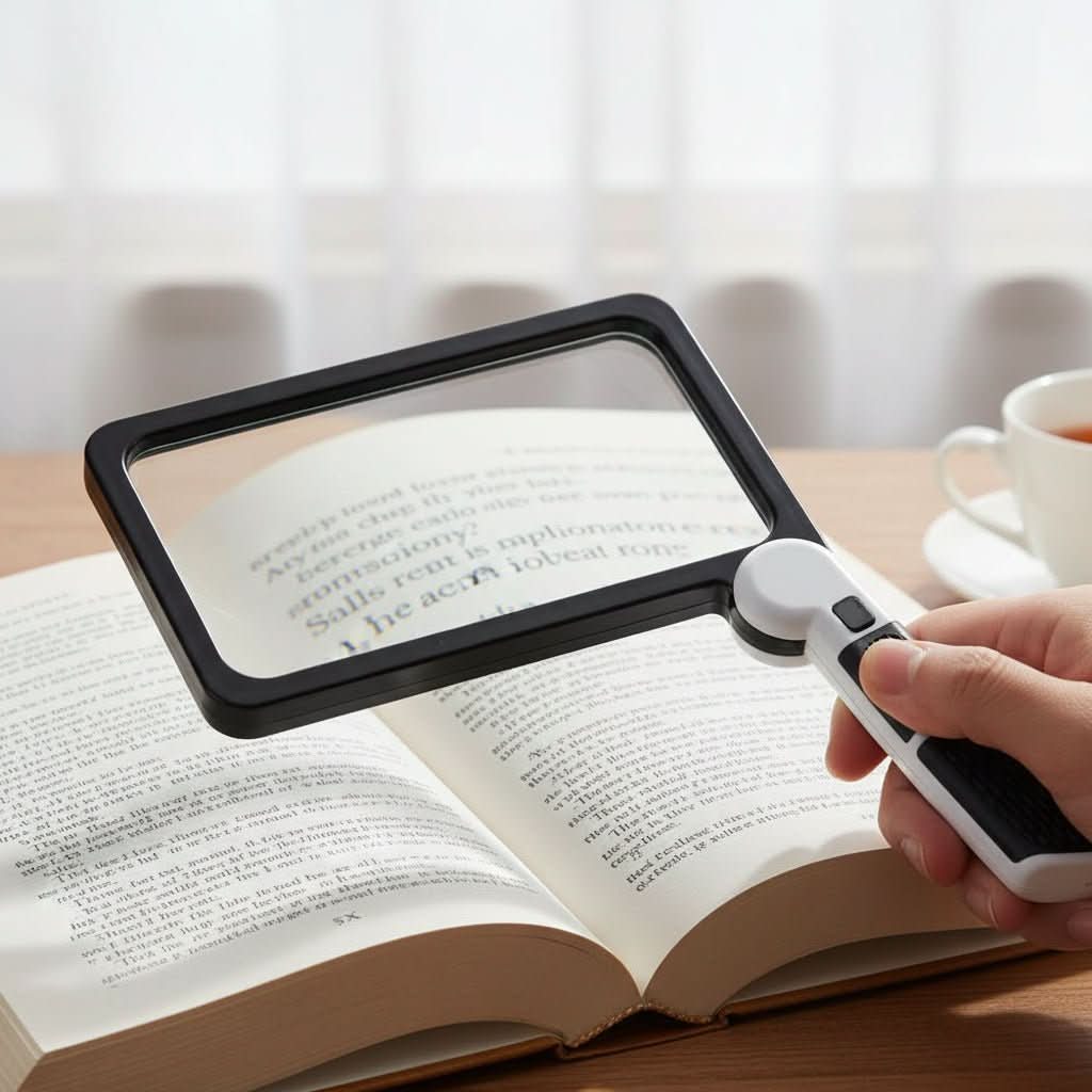 Handheld Magnifier 5x Optical Magnification Dimmable LED Lighting