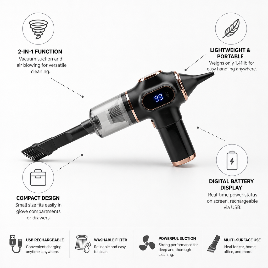 Handheld Vacuum 2-in-1 Air Duster USB Rechargeable