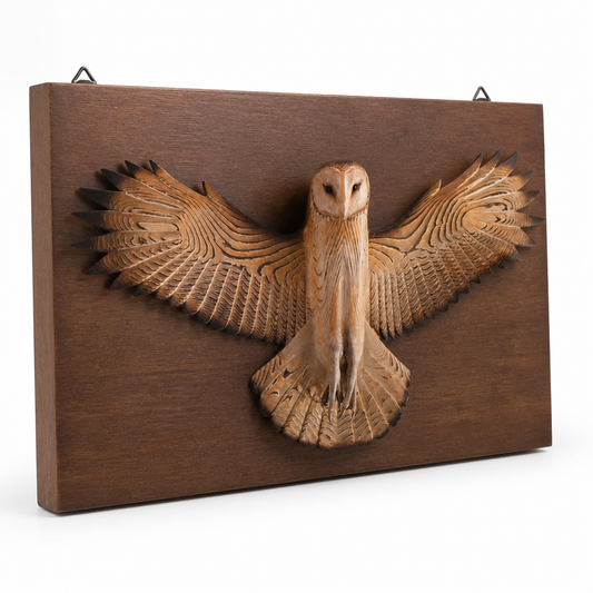 Handmade Carved Wood Owl Wall Sculpture