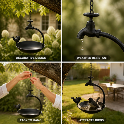 Hanging Bird Feeder Vintage Faucet Design Weather-Resistant Iron