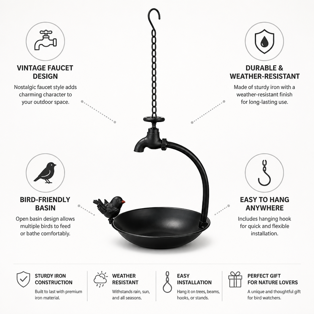 Hanging Bird Feeder Vintage Faucet Design Weather-Resistant Iron