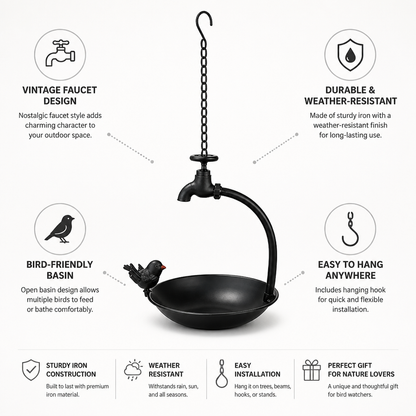 Hanging Bird Feeder Vintage Faucet Design Weather-Resistant Iron
