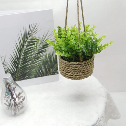 Hanging Faux Plant Woven Basket Pot Low Maintenance