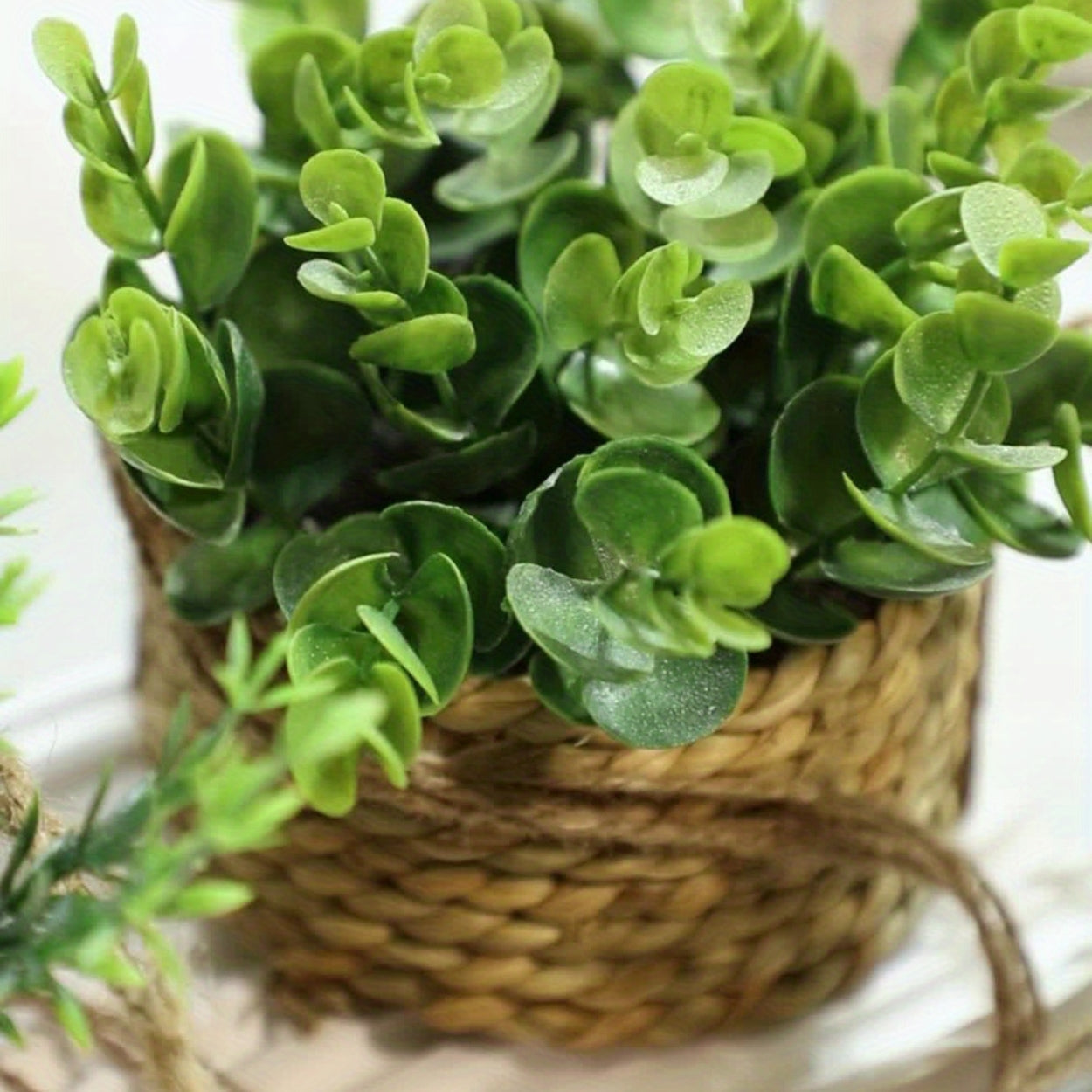 Hanging Faux Plant Woven Basket Pot Low Maintenance