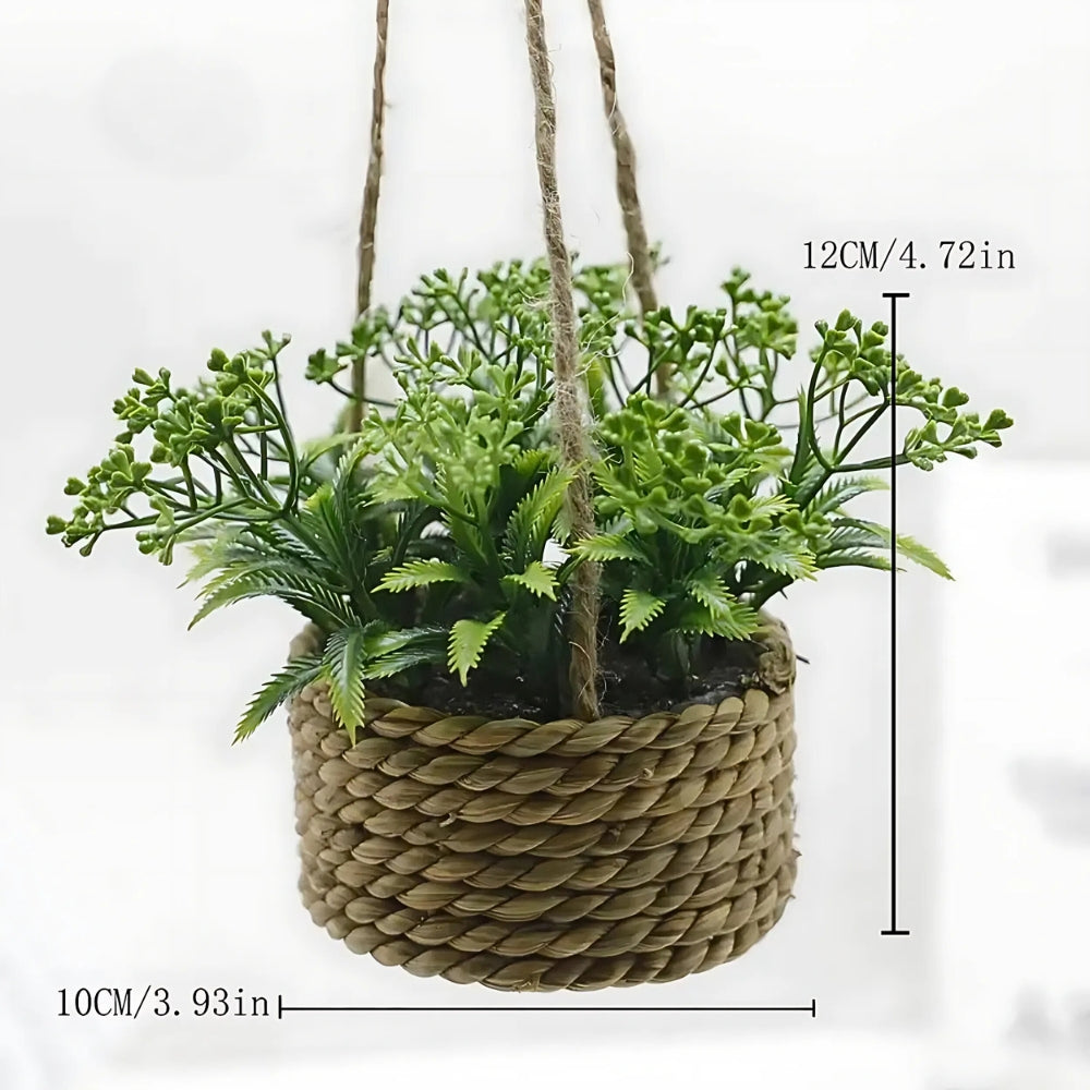 Hanging Faux Plant Woven Basket Pot Low Maintenance