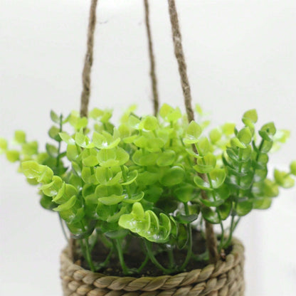Hanging Faux Plant Woven Basket Pot Low Maintenance