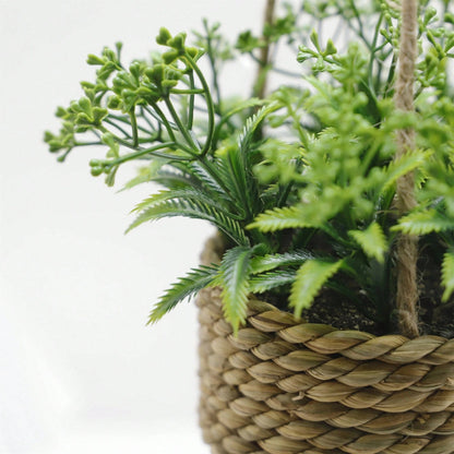 Hanging Faux Plant Woven Basket Pot Low Maintenance
