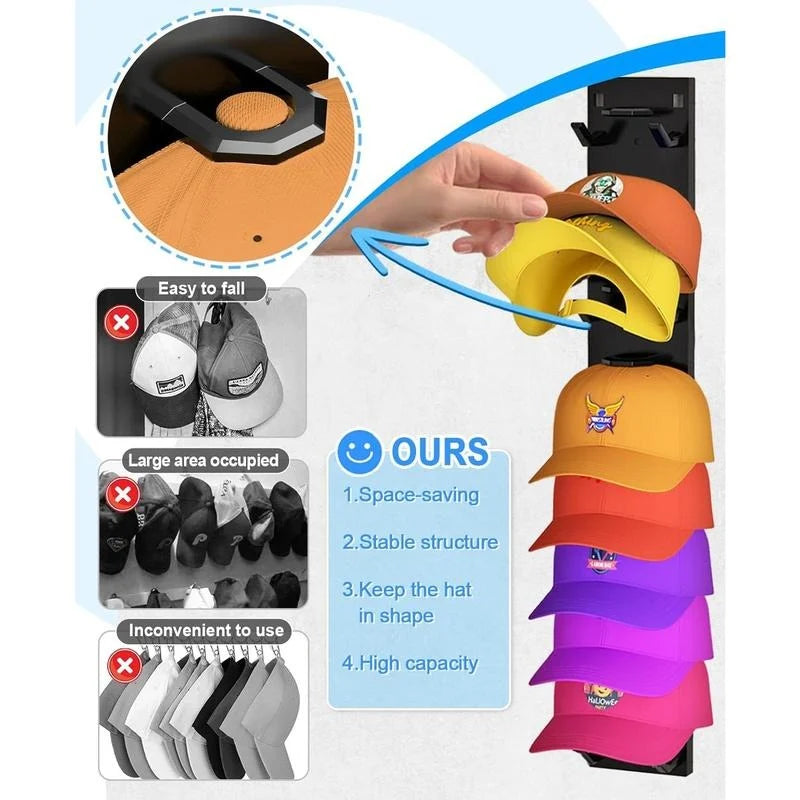 Hat Organizer Wall-Mounted Holds Up to 9 Caps Set of 2
