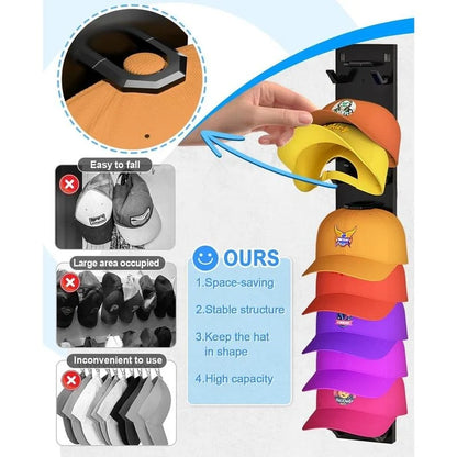 Hat Organizer Wall-Mounted Holds Up to 9 Caps Set of 2